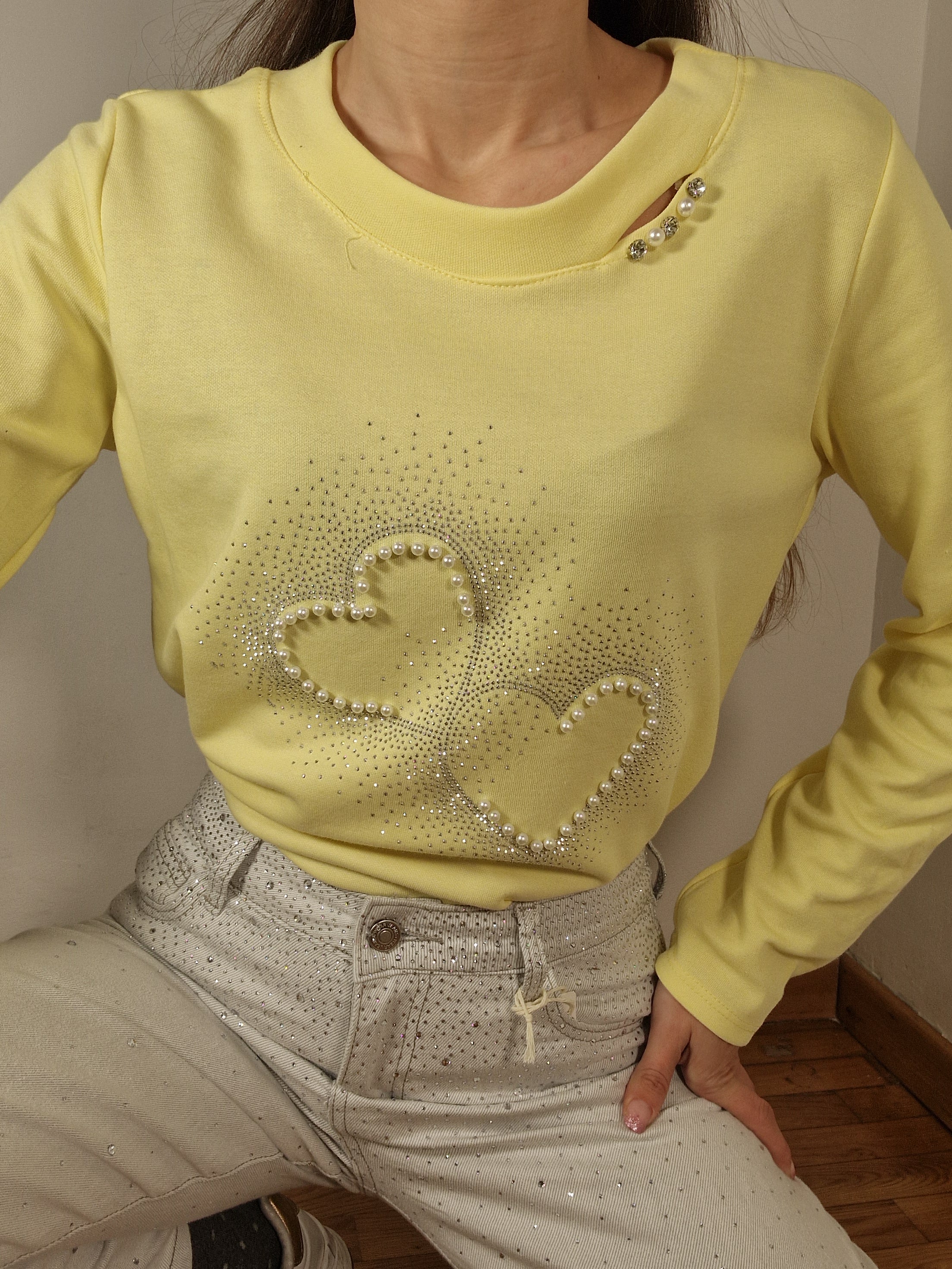 MAGLIA CUORI E PERLE