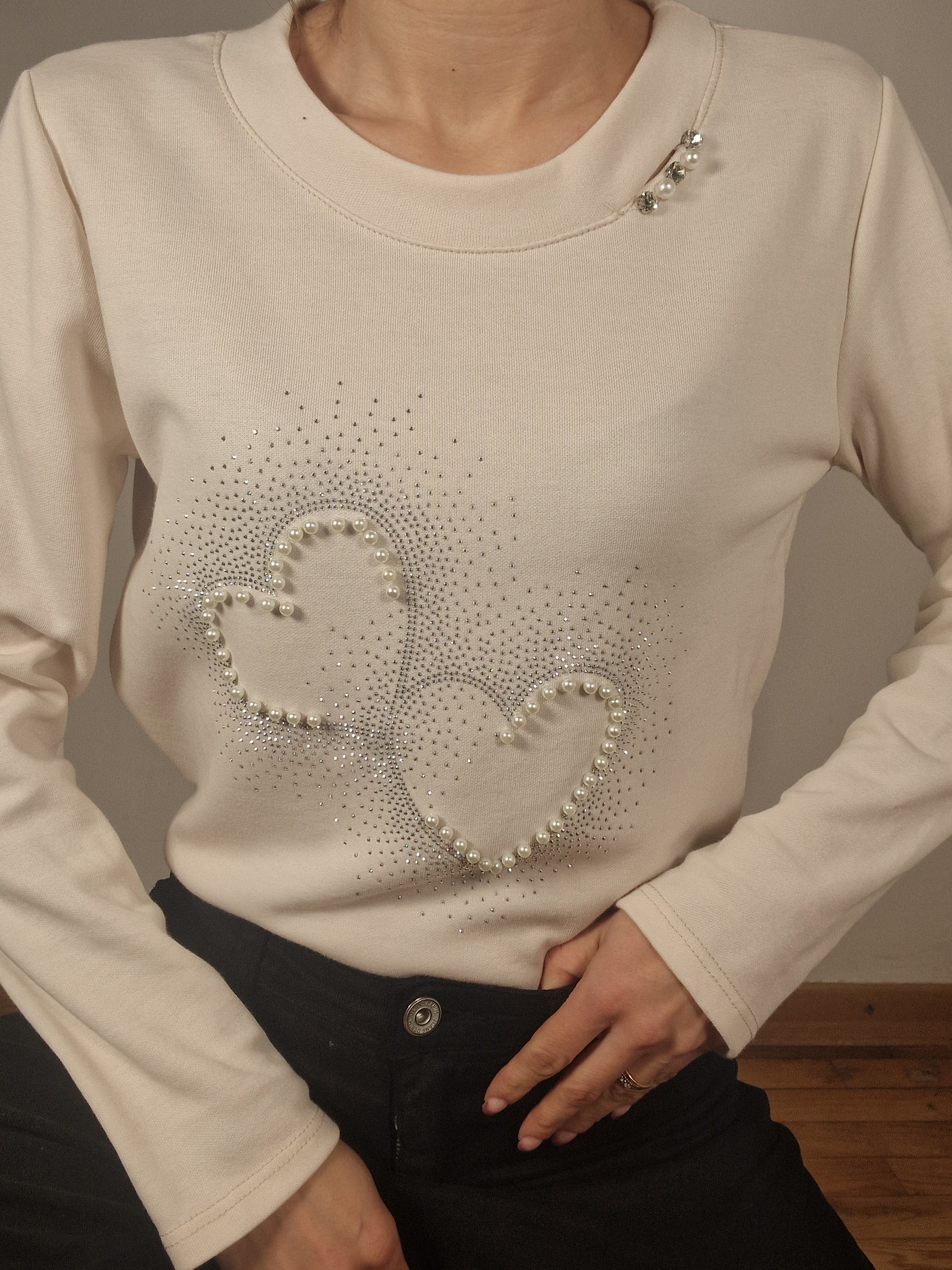 MAGLIA CUORI E PERLE